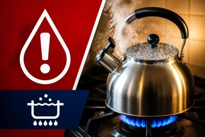 Boil advisory lift Oak Street Mansfield kettle boiling water